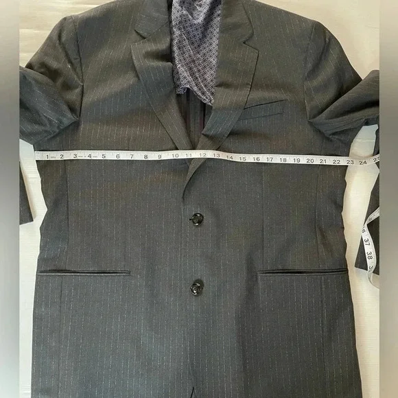 Ted Baker Endurance Wool Sports Coat Charcoal Gray With White Stripe Size 44L - Picture 5 of 10